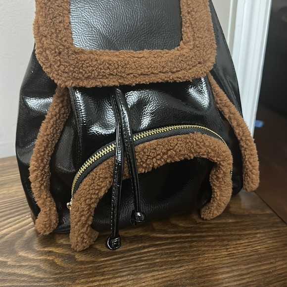 Skinny Dip Black Patent Sherpa Backpack - Picture 2 of 5